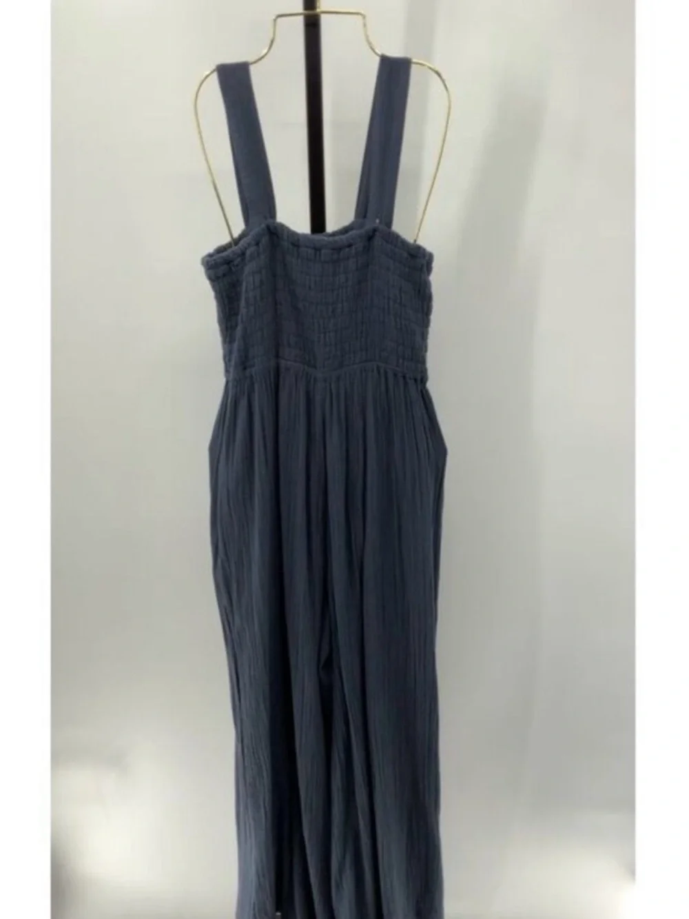 Quince Womens 100% Gauze Cotton Navy Smocked Wide-Leg Jumpsuit M - Picture 4 of 5